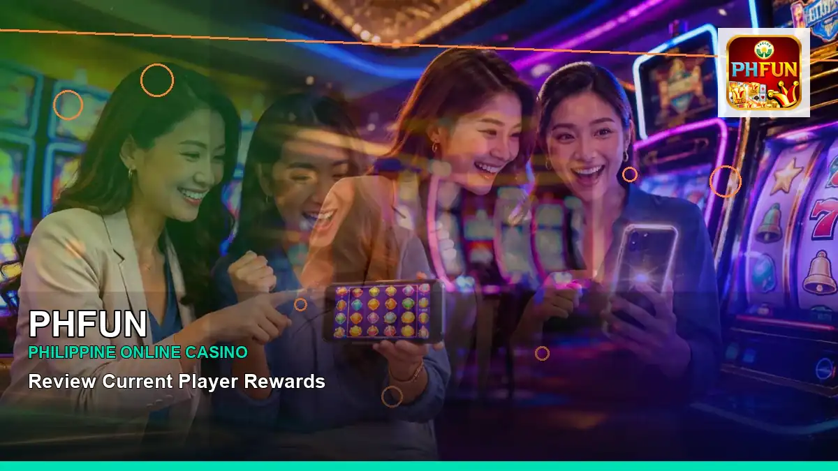 PHFUN casino cashback rewards featuring an adult Filipina casino host with a panoramic reel composition — view 2
